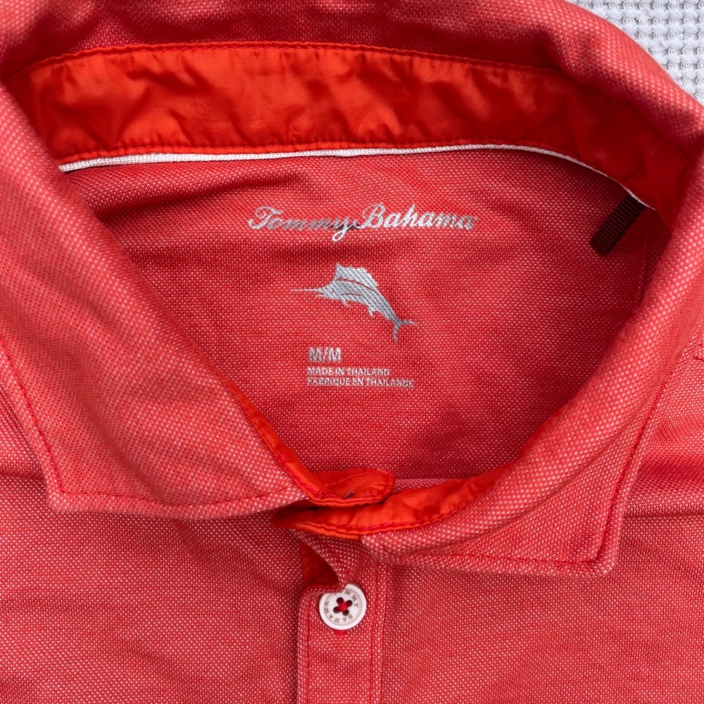 Tommy Bahama Golf Polo Mens M Coral Orange Marlin Logo